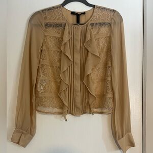 BCBGMaxAzria Beige Lace Ruffle Blouse